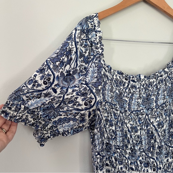 Max Studio Printed Smocked Bodice Tiered Maxi Dress Cruise Vacation Beach Resort - Picture 6 of 11